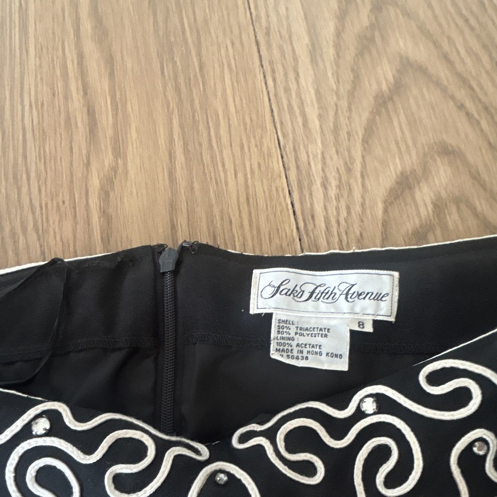 Saks Fifth Avenue Black/White Sheath Off Shoulder Knee Dress Embellished 8