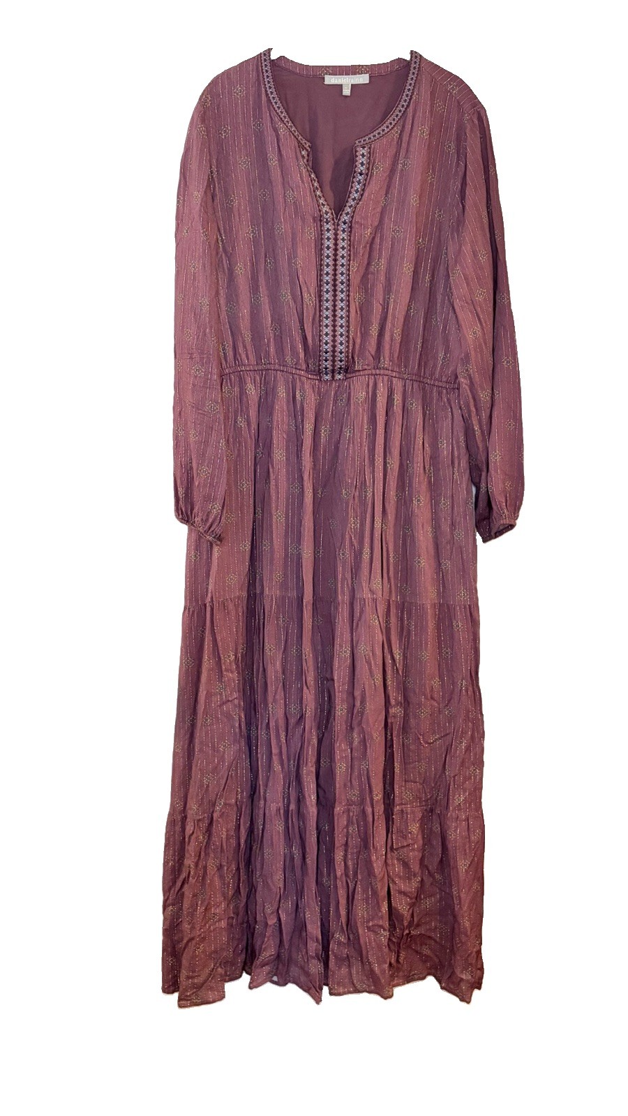 Daniel Rainn Purple Peasant Prairie Western Boho Flowy Festival Maxi Dress Tier