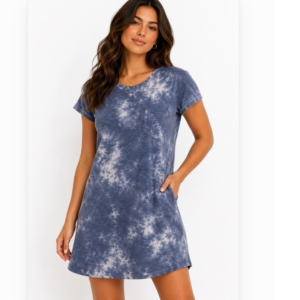 GAP T-Shirt Dress Womens Medium Blue Tie Dye Short Sleeve Pocket Mini Dress NWT