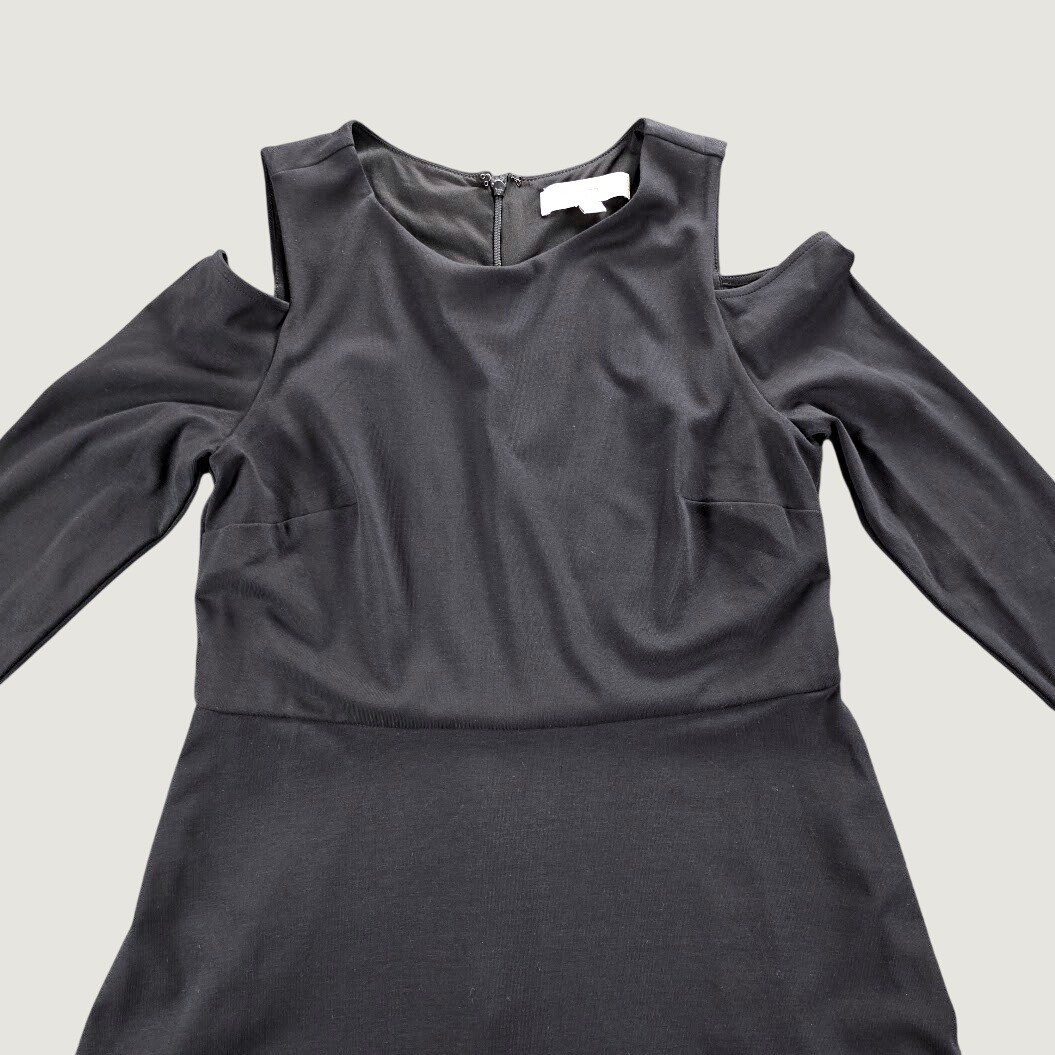 LOFT Womens Black Cold Shoulder A-Line Dress Long Sleeve Size 6 Ponte Knit LBD