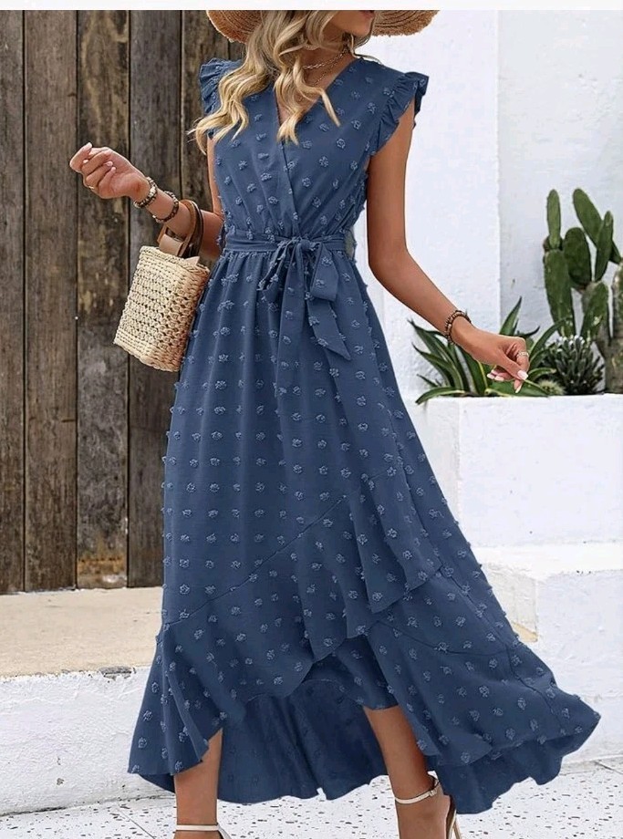 BTFBM Boho Cottagecore Cap Sleeve Swiss Dot Flowy Ruffle Sz XL