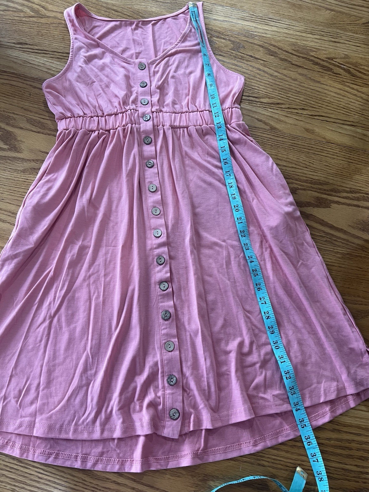 Summer Casual V Neck Sleeveless Button Down Pocketed Dress High Waist A-Line Med