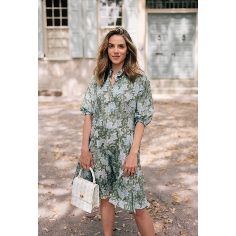 HANNAH ARTWEAR OS S M L Gaia Mini Dress Green Floral Print Belt Silk