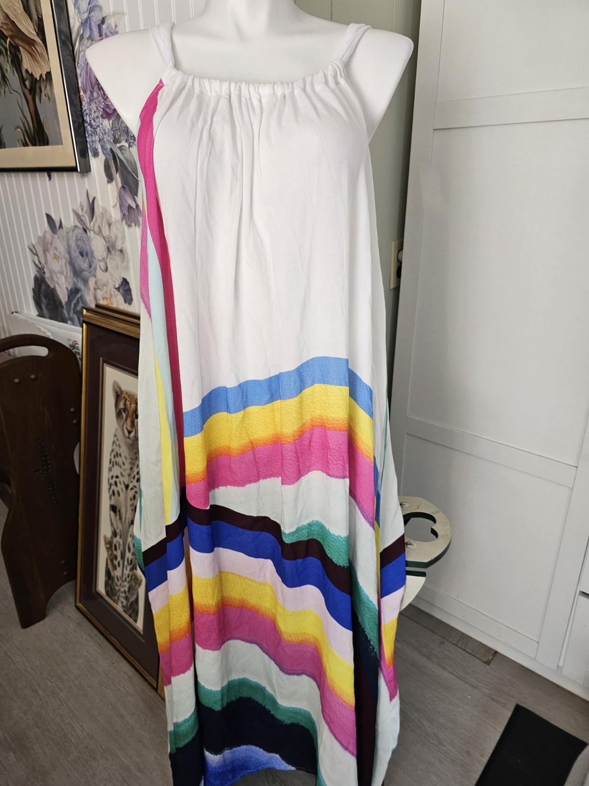 Sunshine 79 Striped Self-Tie Maxi Dress Retro Rainbow OSFM Best Fit M-lg Tall