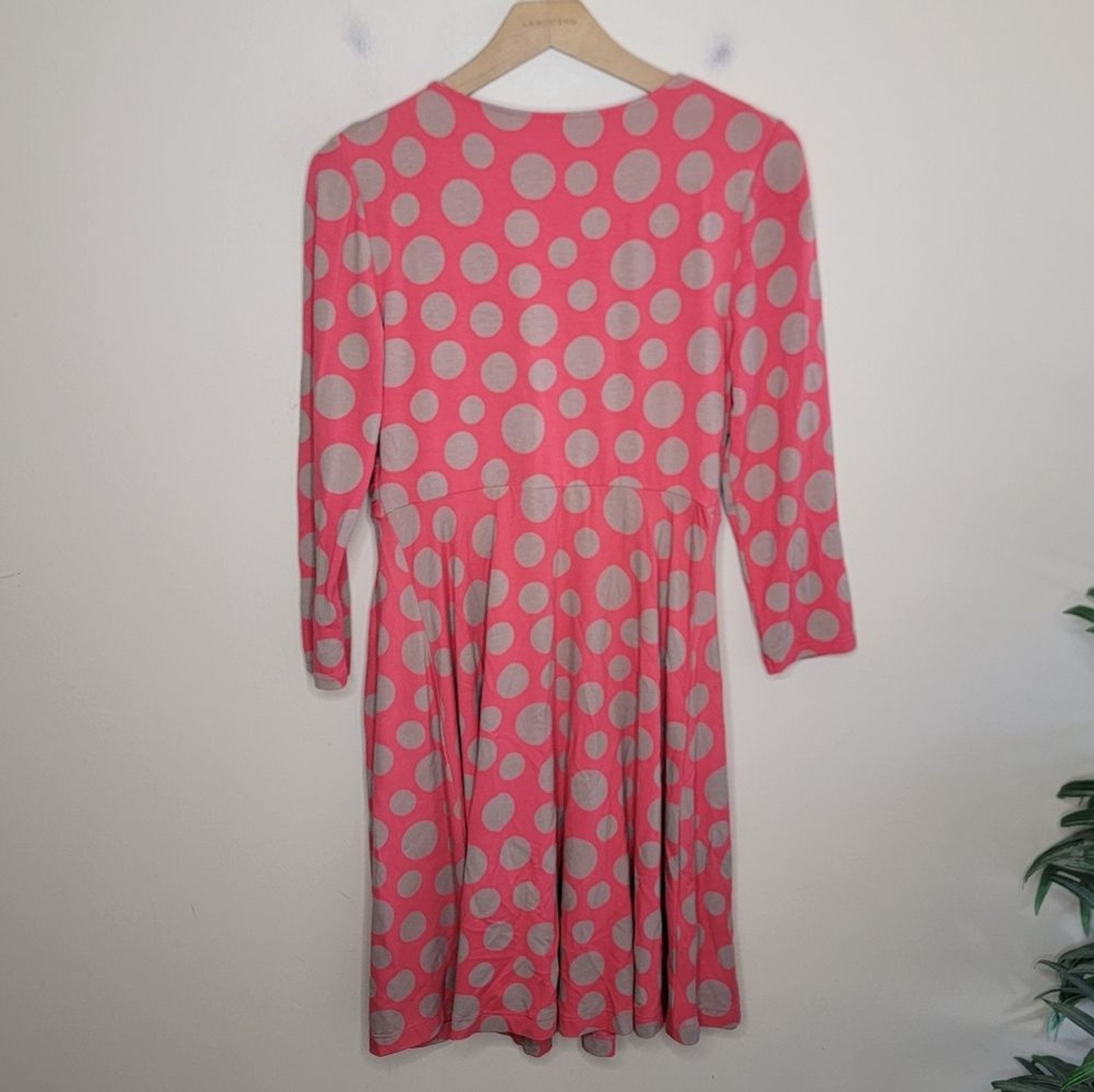 Boden Coral & Beige Polka Dot Surplice Crossover Bust Dress Size US 8R Whimsy