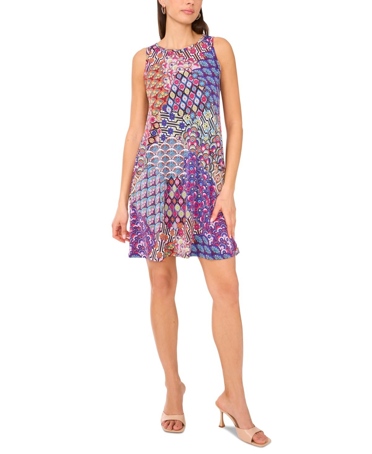 NWT! Msk Women’s Mixed-Print Keyhole-Back Swing Dress Multicolor – Cobalt M $59