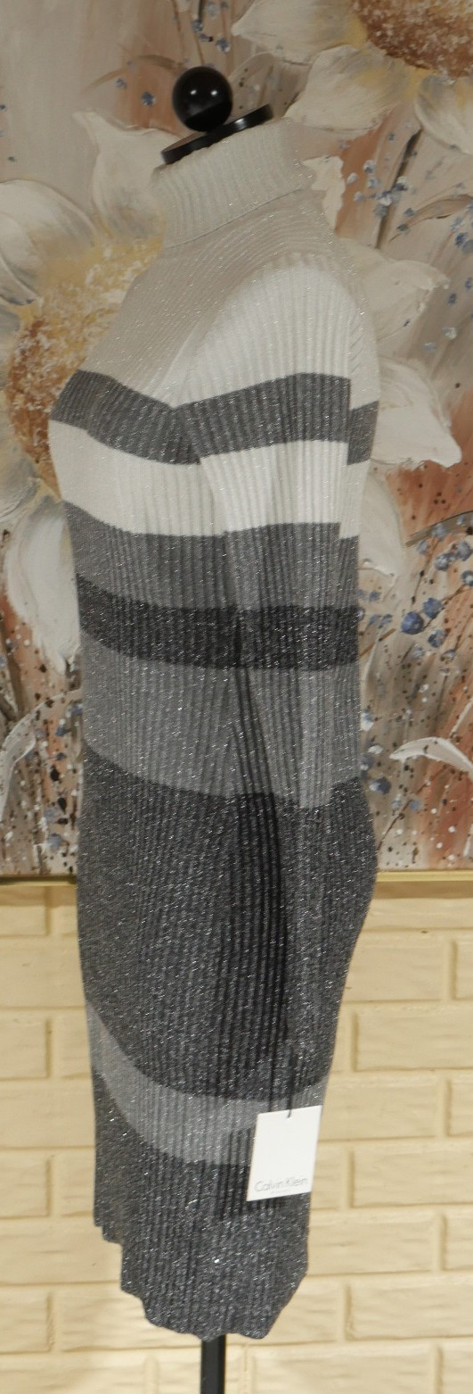 NWT SHARP CALVIN KLEIN SPARKLING STRIPED MEDIUM L/S BLENDED FABRIC SWEATER DRESS