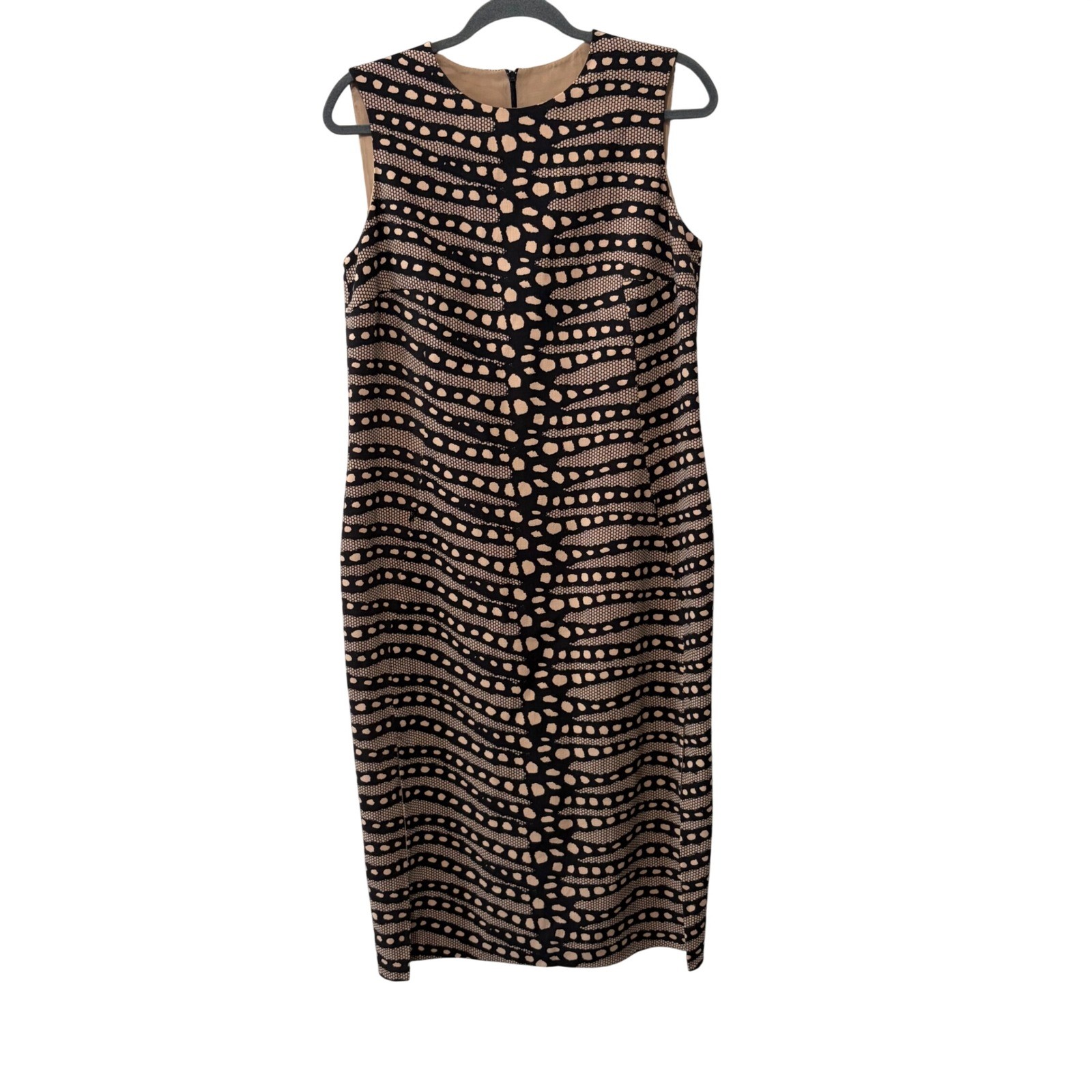 Akris Punto Sheath Dress Women 10 Black Tan Wool Abstract Dot Sleeveless Pockets