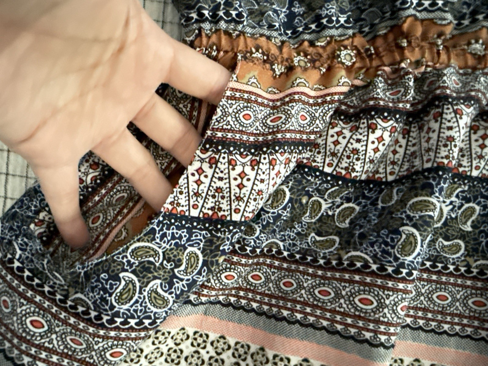 speed control 3X boho paisley stripe multi short sleeve cinch waist button dress
