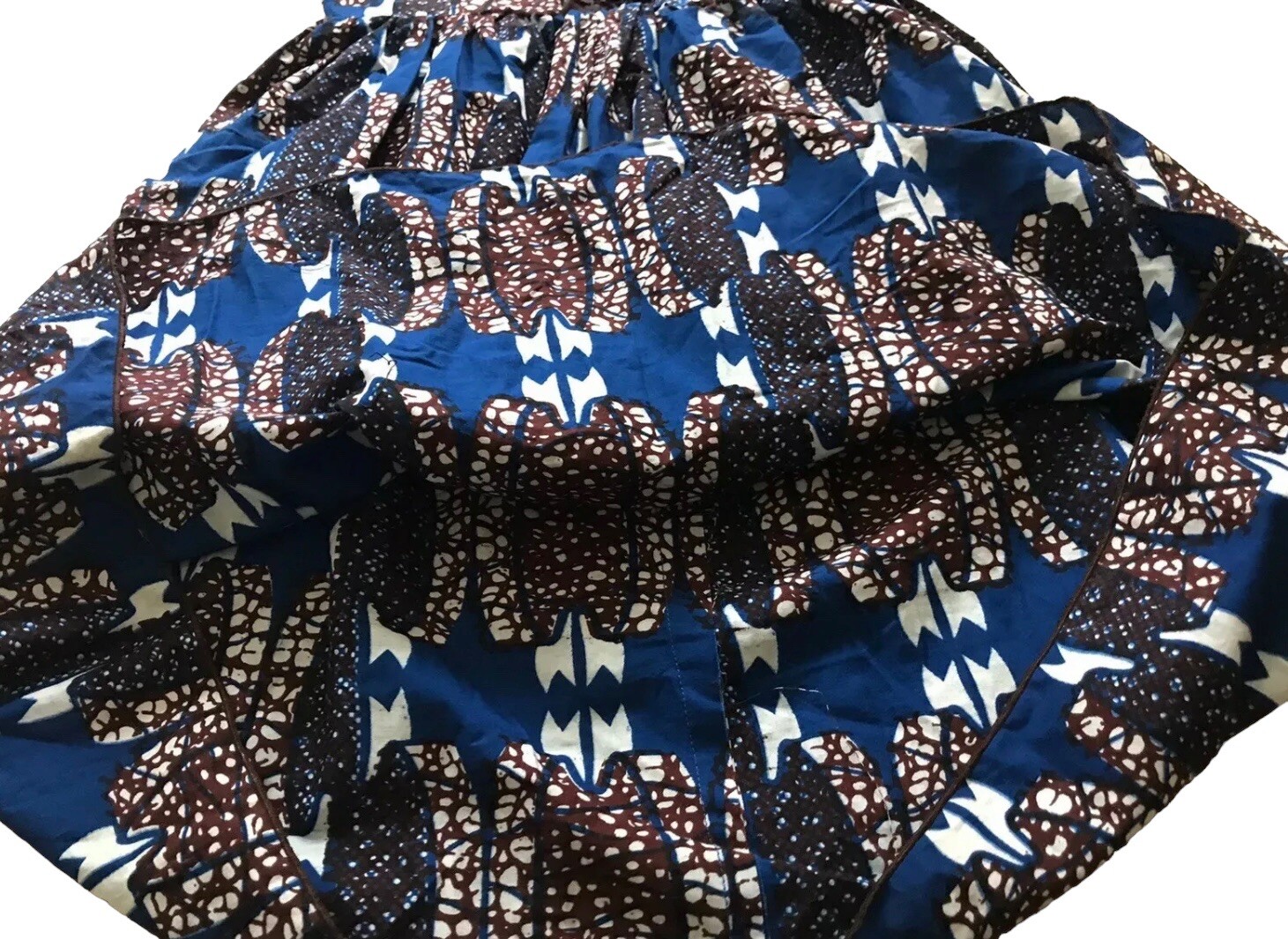 Handmade Dutch Wax Print Short Sleeve Dress Fit and Flare Small S XS Blue Brown