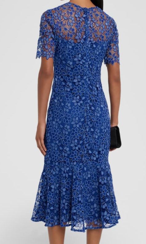 Shoshanna Women Blue Lined Poppi Floral Lace Flounce Mermaid Midi Dress Size 10