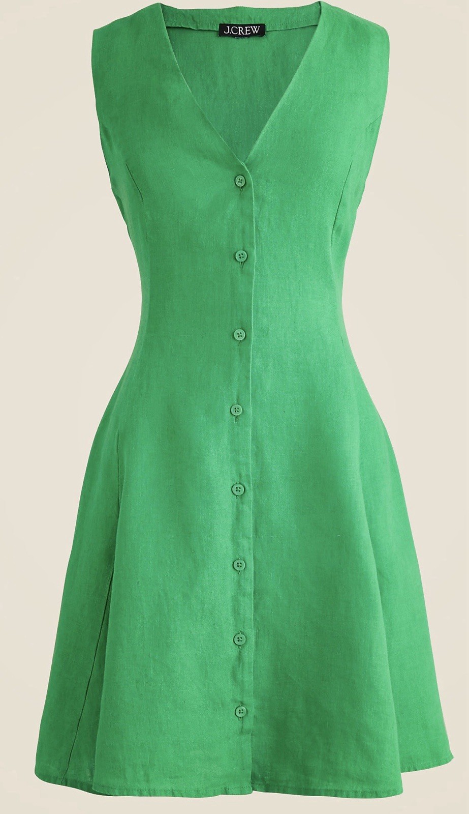 J. Crew Kelly Green Sleeveless Linen Dress Flounce Skirt Size 8 EUC