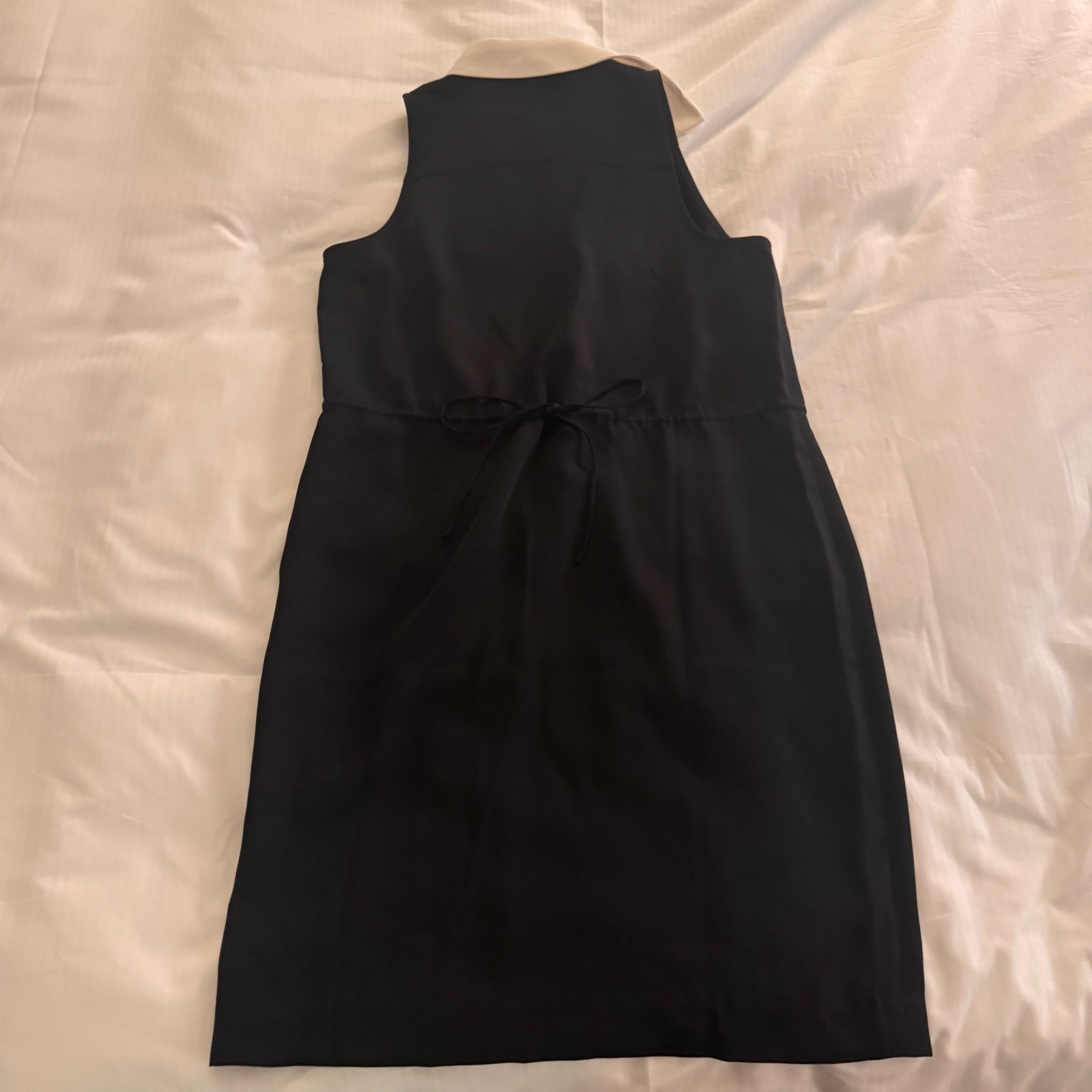 Ann Taylor Chic Black Contrast Collar Sleeveless Shift Polo Dress Preppy Sz M
