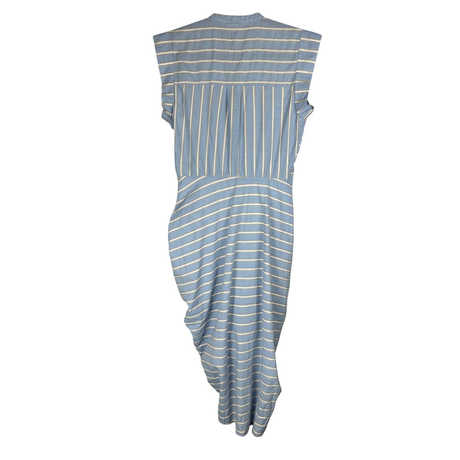Veronica Beard Blue White Striped Ruched Button Front Sleeveless Midi Dress 6