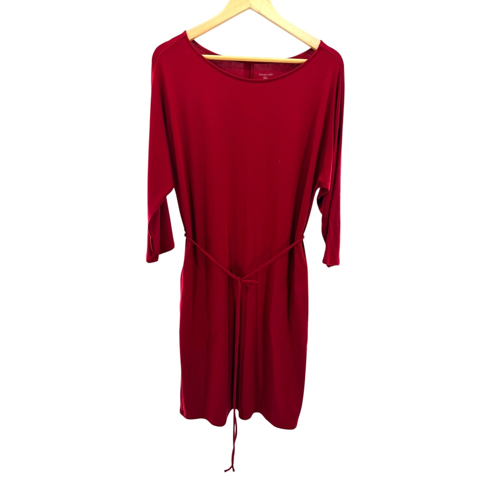 Garnet Hill Womens Burgundy Tencel Lyocell Tie Waist Pocket Dress Red Size M