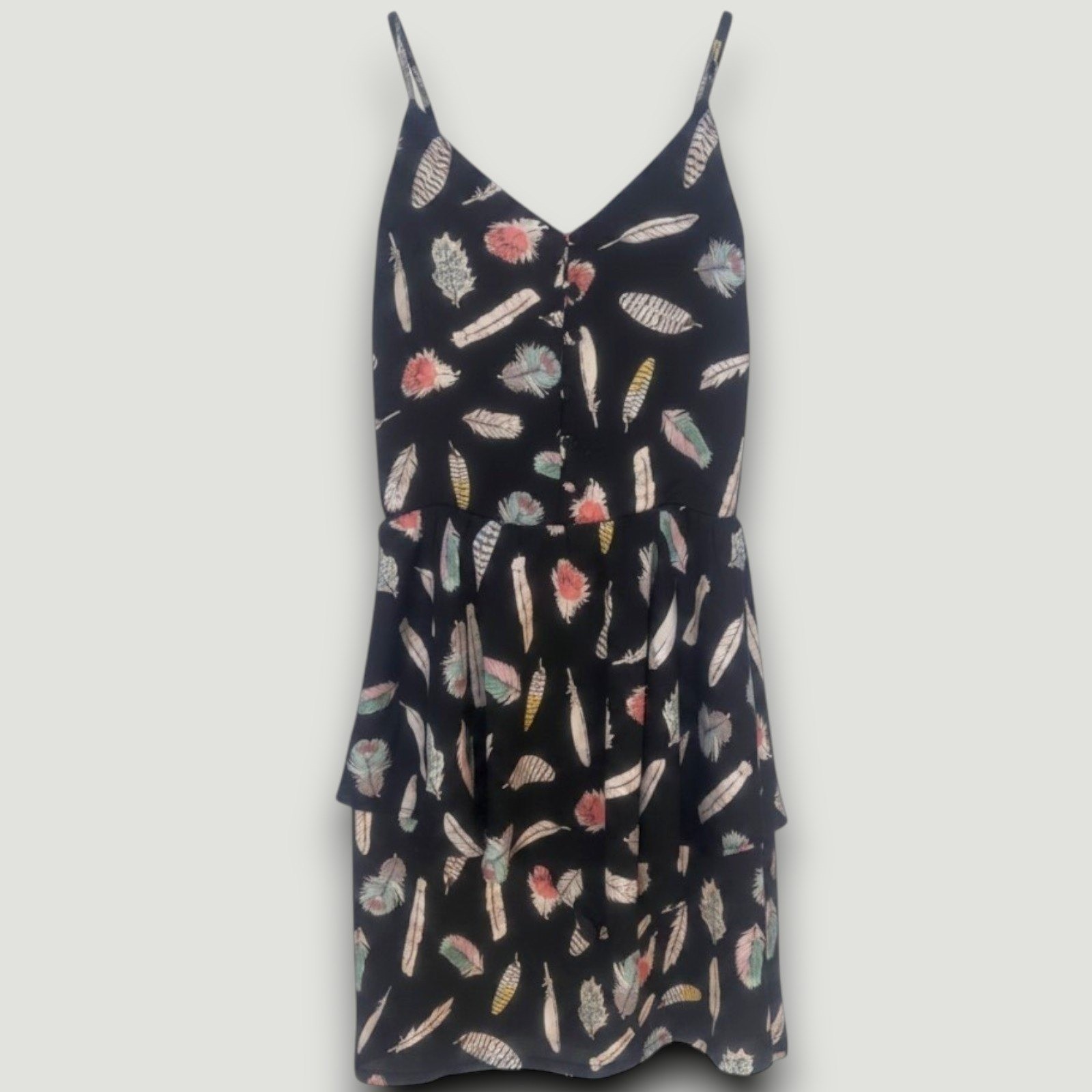 Greylin Womens Dress Black M Feather Print Festival Indie Boho Chic Artsy
