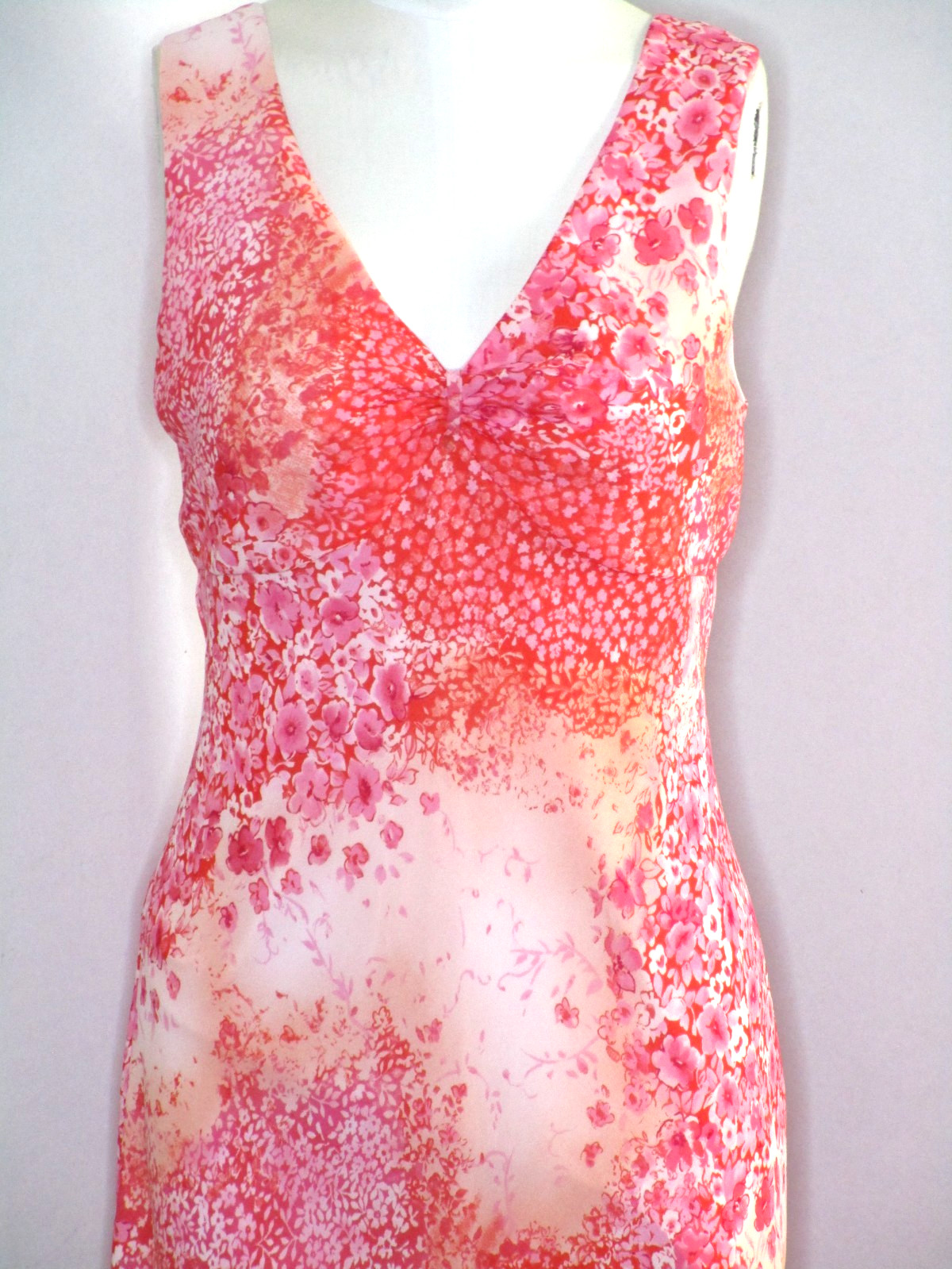 Vintage Y2K Studio Y Pink Floral Maxi Dress Bias Cut V-Neck Sz 13/14