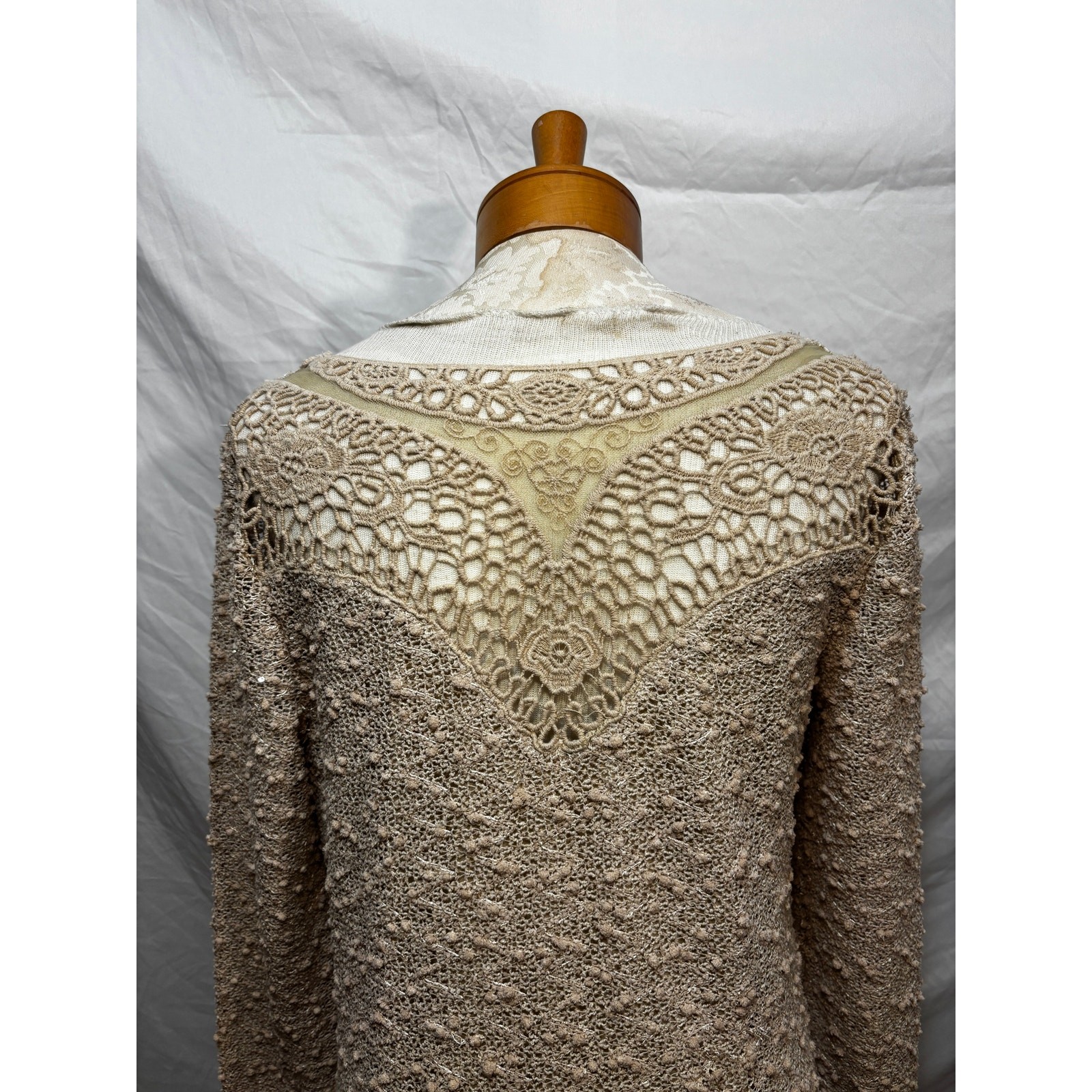 Altar’d State Layered Textured Ivory Beige Long Sleeve Knit Dress (Large)