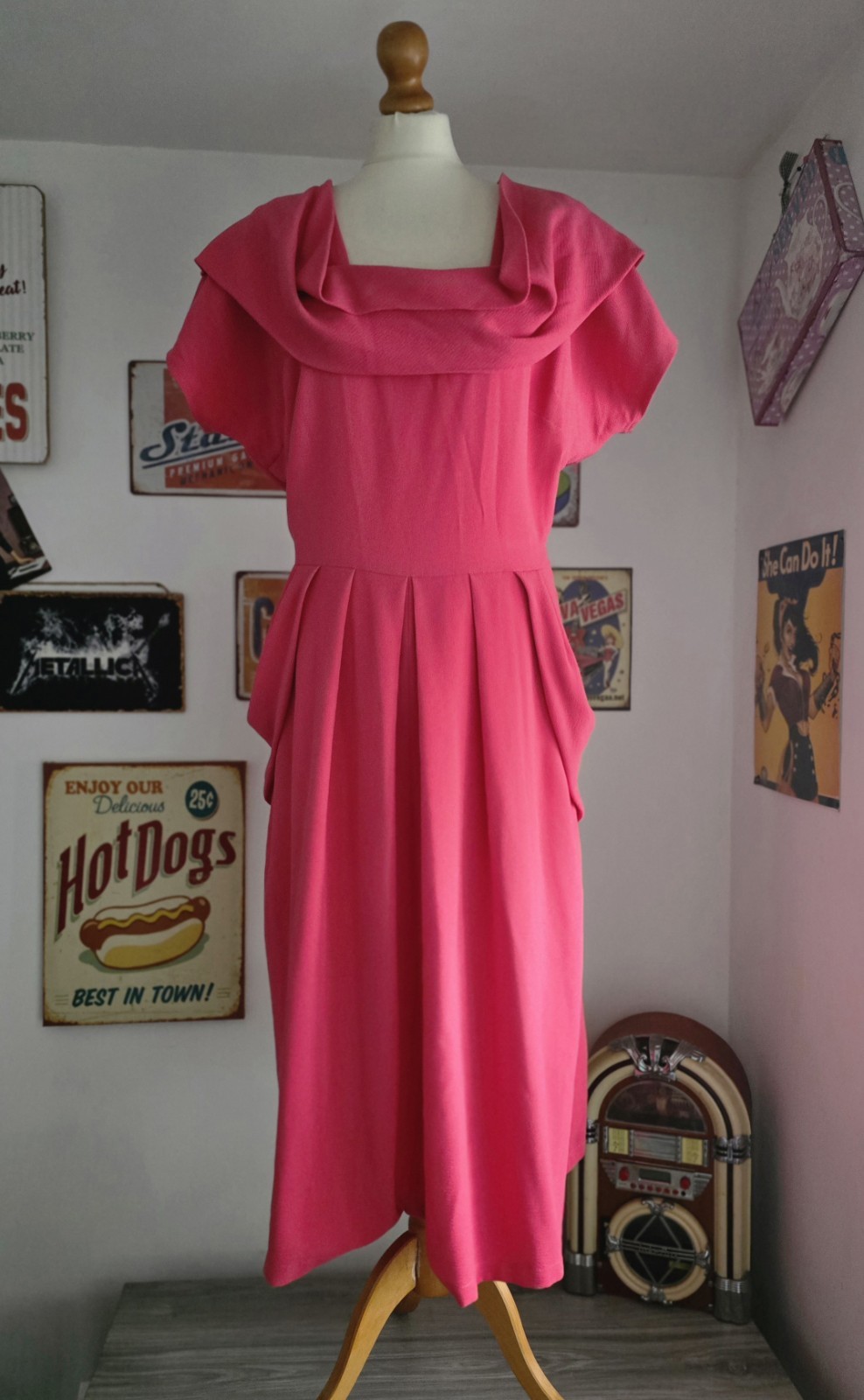 Vivien of Holloway Lana 194s Day Dress Geranium Pink VOH 22 UK 18-20