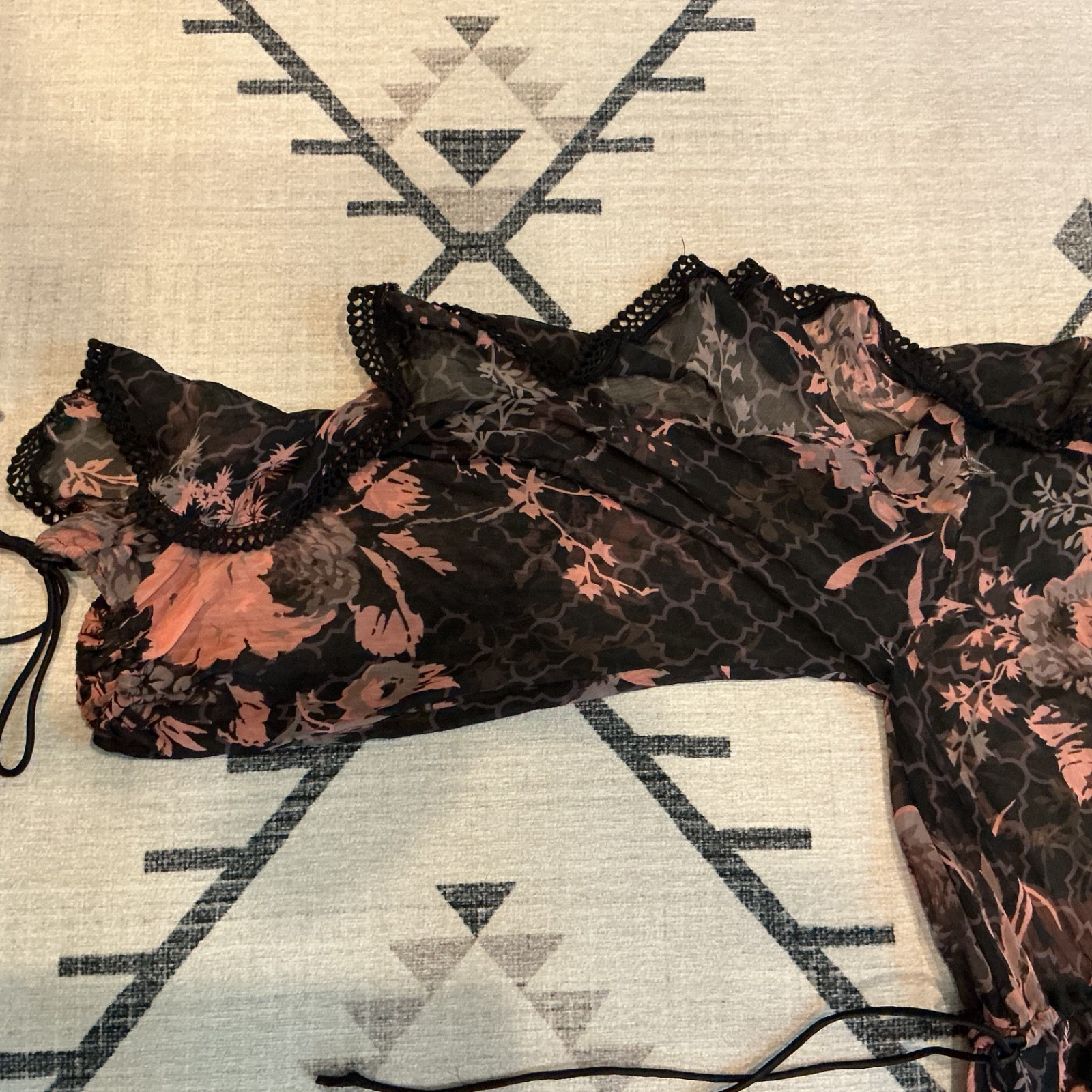 ASOS floral Gothic witchy Sheer ruffle sleeves embroidered edges Fairytale