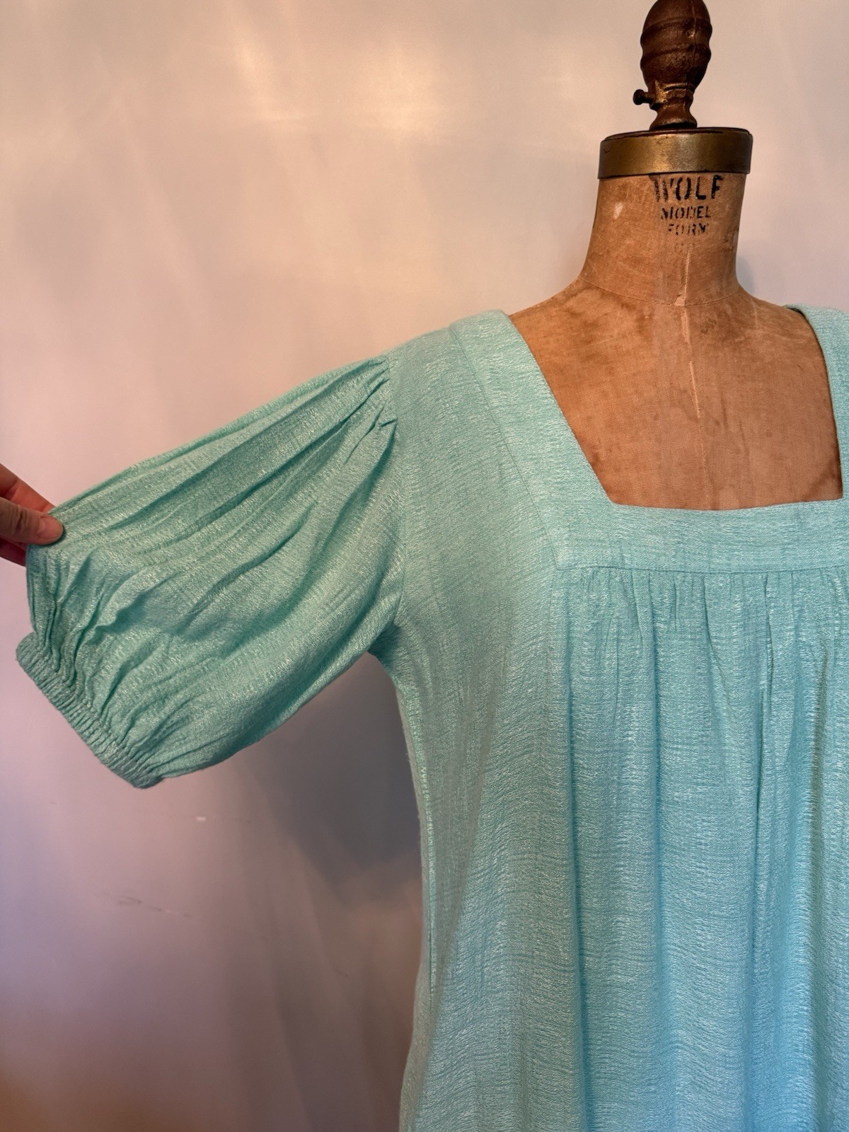 Never A Wallflower Square Neck Aqua Blue Maxi Muumuu Dress Pockets Side Slits S