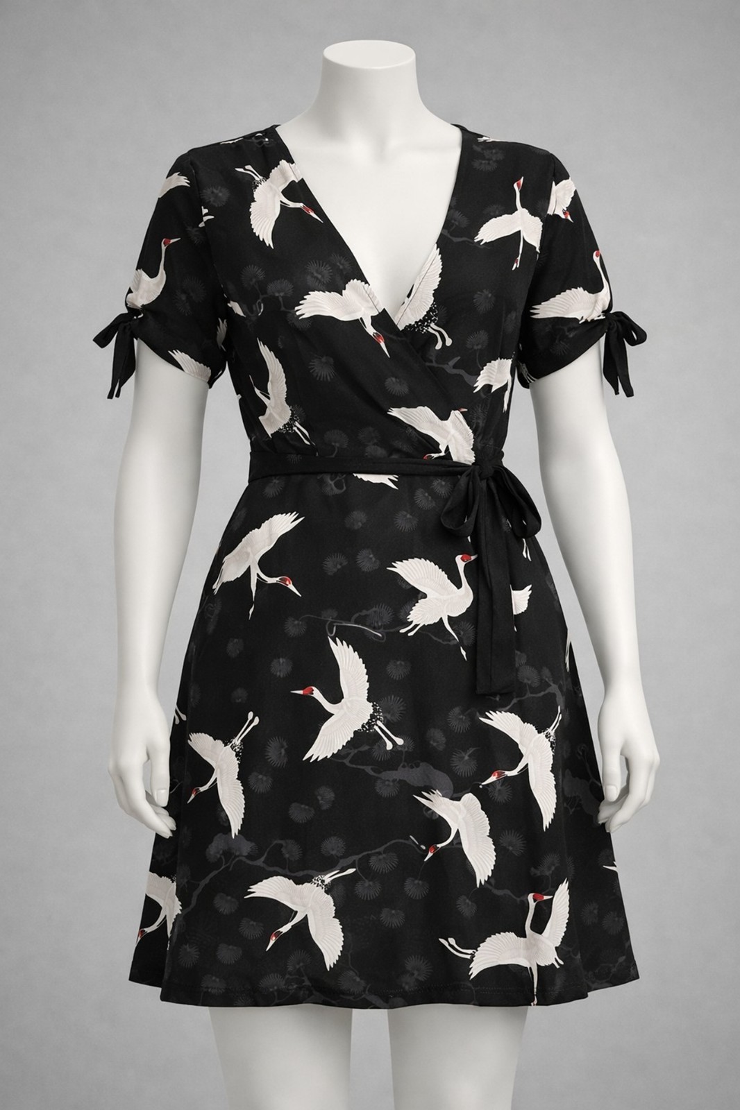 Streetwear Society Black Crane Print Short Sleeve Dress