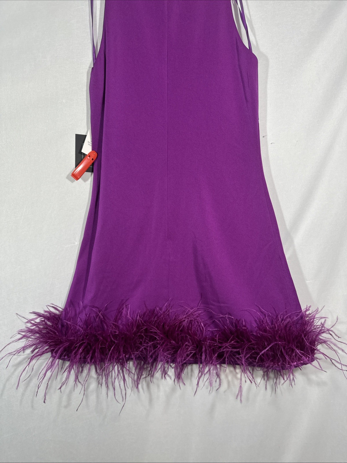 NWT IEENA Mac Duggal [ 2 ] 55805 Feathered Hem High Neck Trapeze Dress #U1533