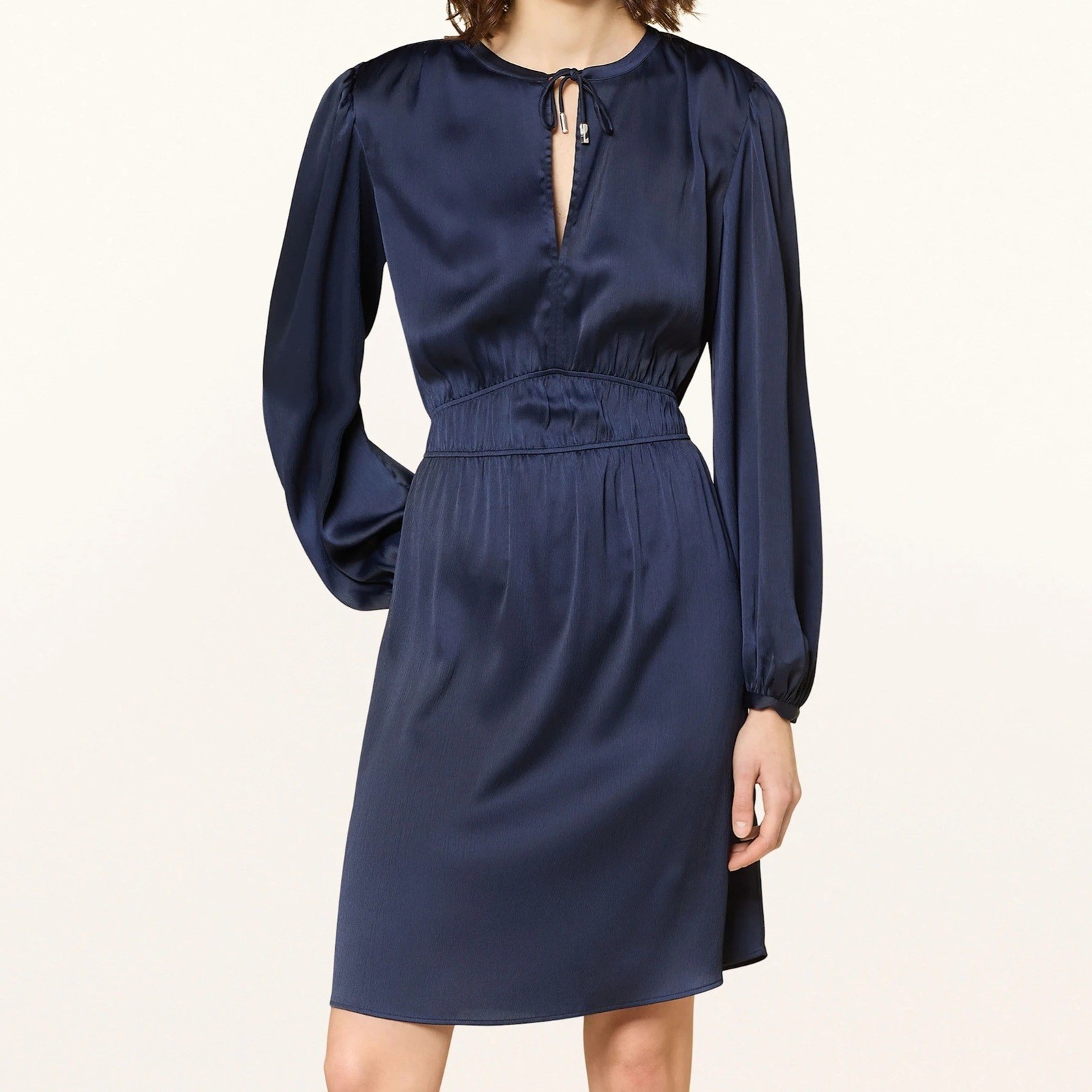 Boss Orange Decly Tie Neck Long Cuff Sleeve Dark Blue Dress Womens Size 10 NWT