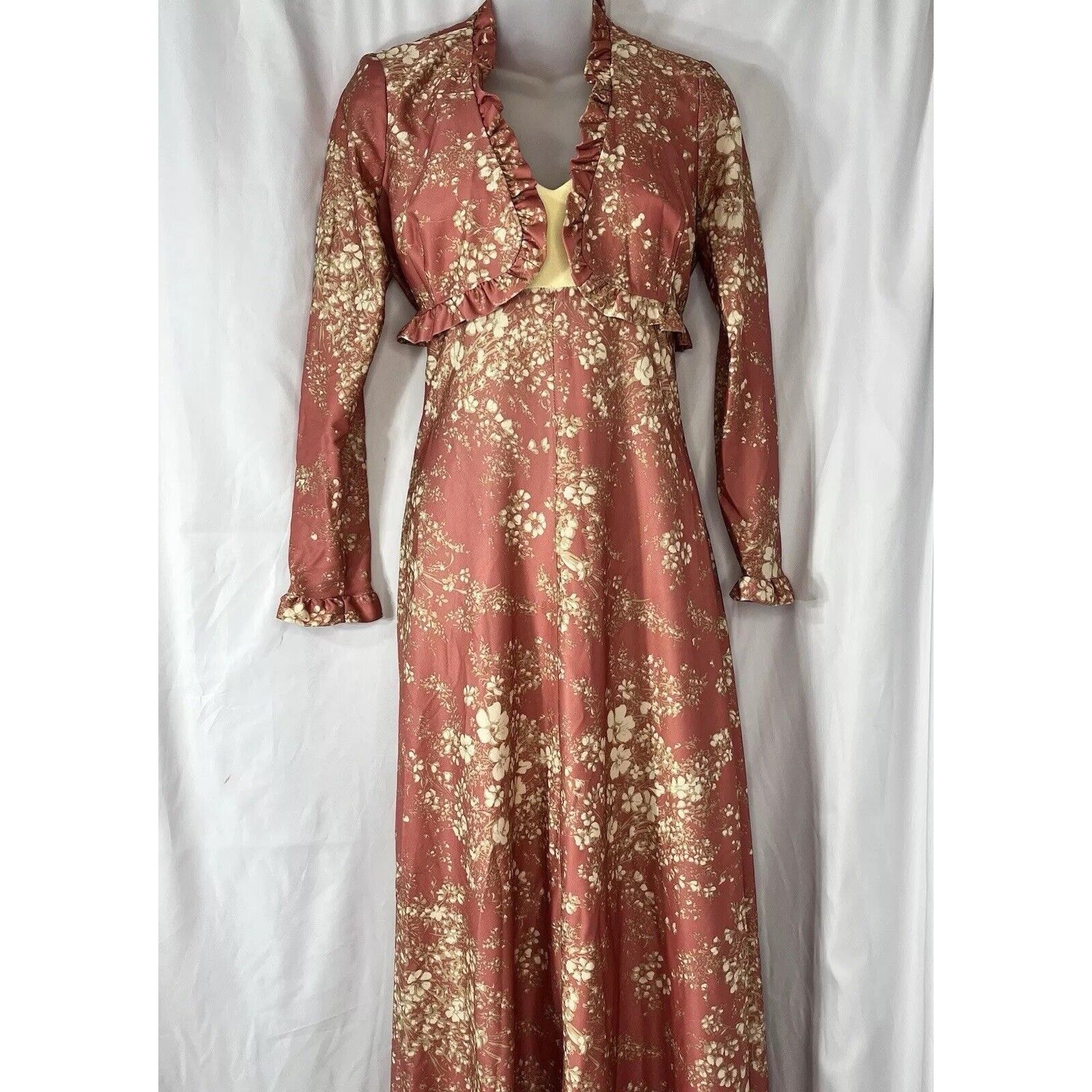 True Vintage Rose Floral 2 Pcs Prairie Cottagecore Size Small Dress 1970s