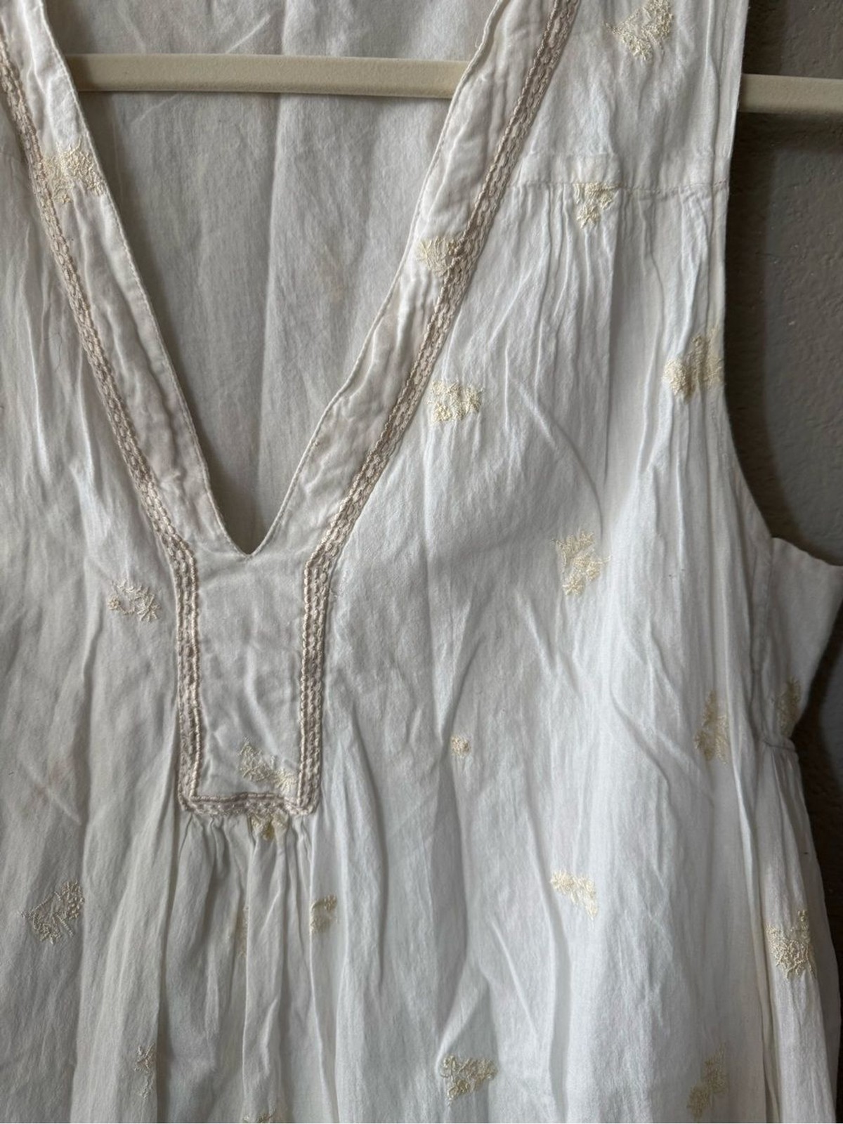 100% Cotton White Embroidered Boho Mini Dress European Summer Medium