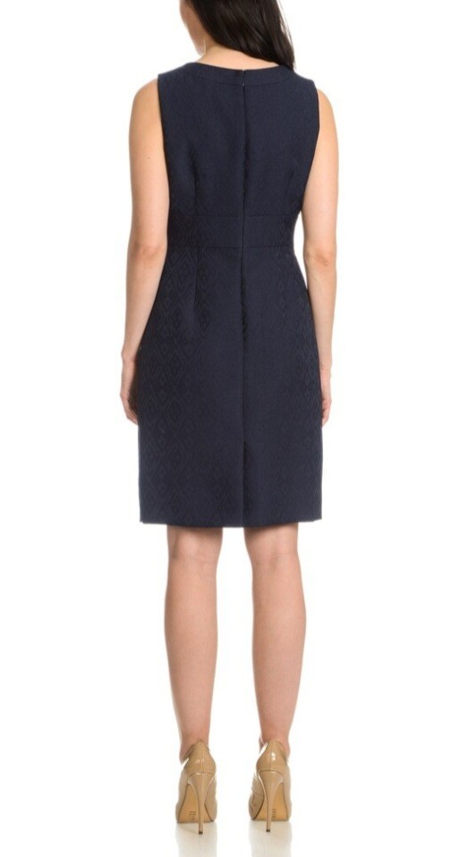 Tahari Arthur S. Levine Raised Pattern Sheath Dress Sz 6 Cut-Out Lined Navy