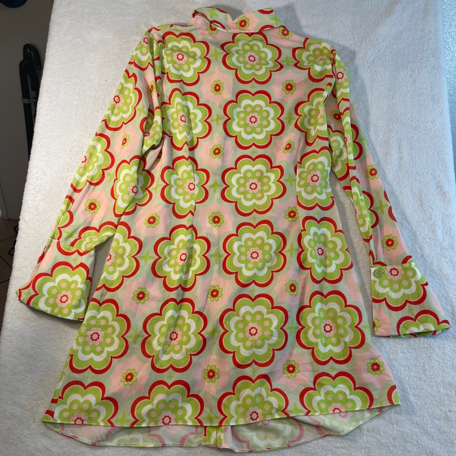 ASOS Design Curve Retro Floral Mini Shirt Dress Green Pink 70s Mod Flare Cuff 16