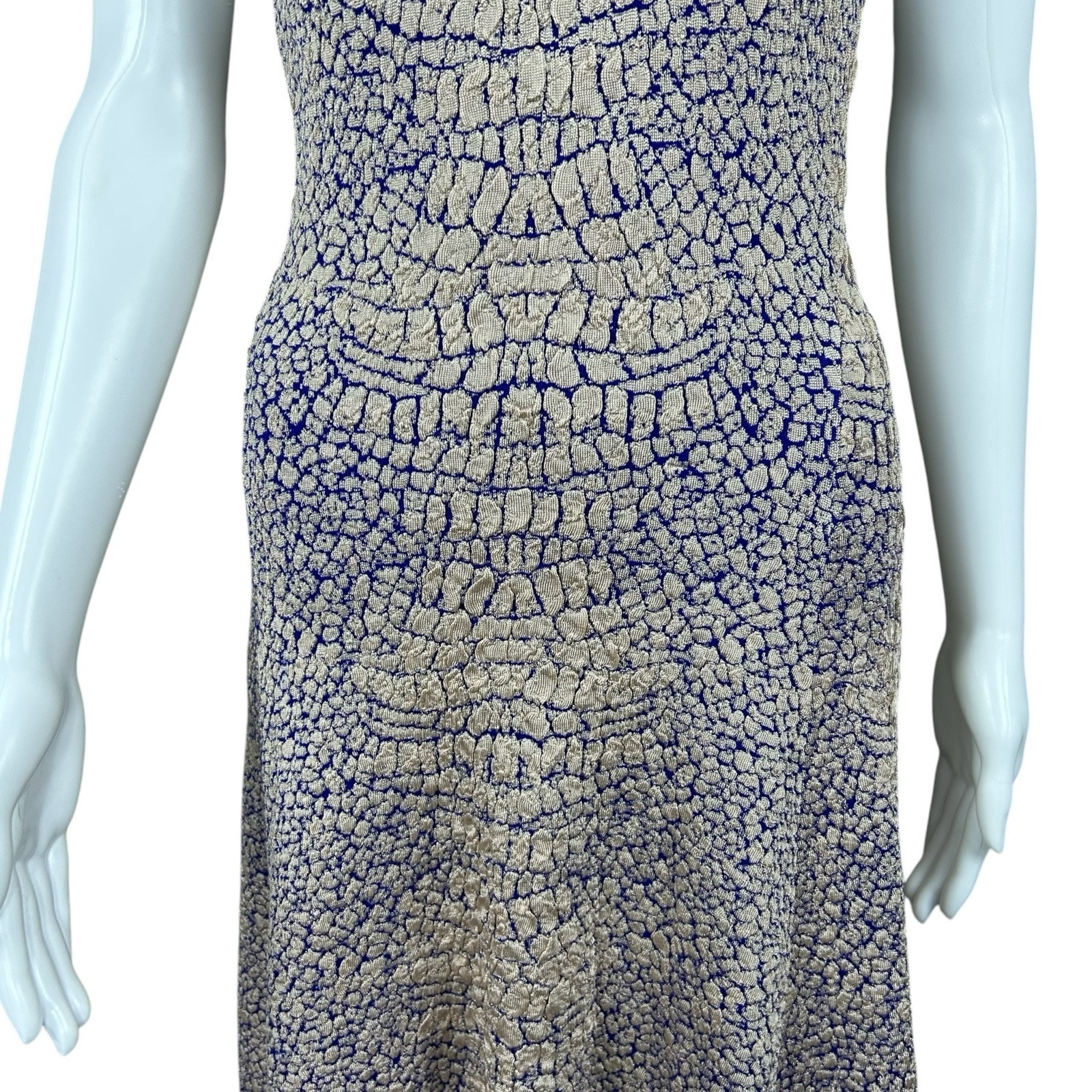 McQ Alexander McQueen Crocodile Patterned Jacquard Fit and Flare Dress – LARGE