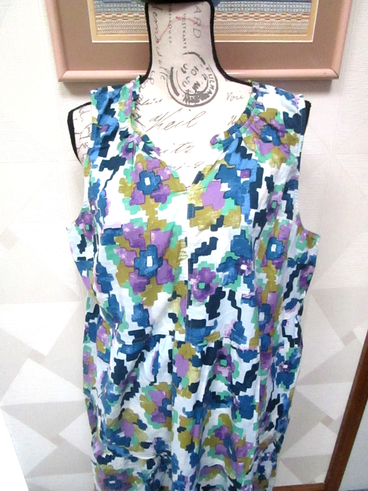 SONOMA-WHITE/MULTI-FLORAL-SLEEVELESS-SPLIT RUFFLE NECK-MAXI DRESS-SIZE-XXL-NEW