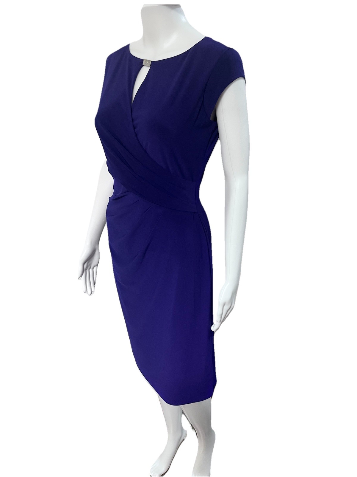 Lauren Ralph Lauren Size 4 Purple Ruched Stretch Dress Faux Wrap Career Church