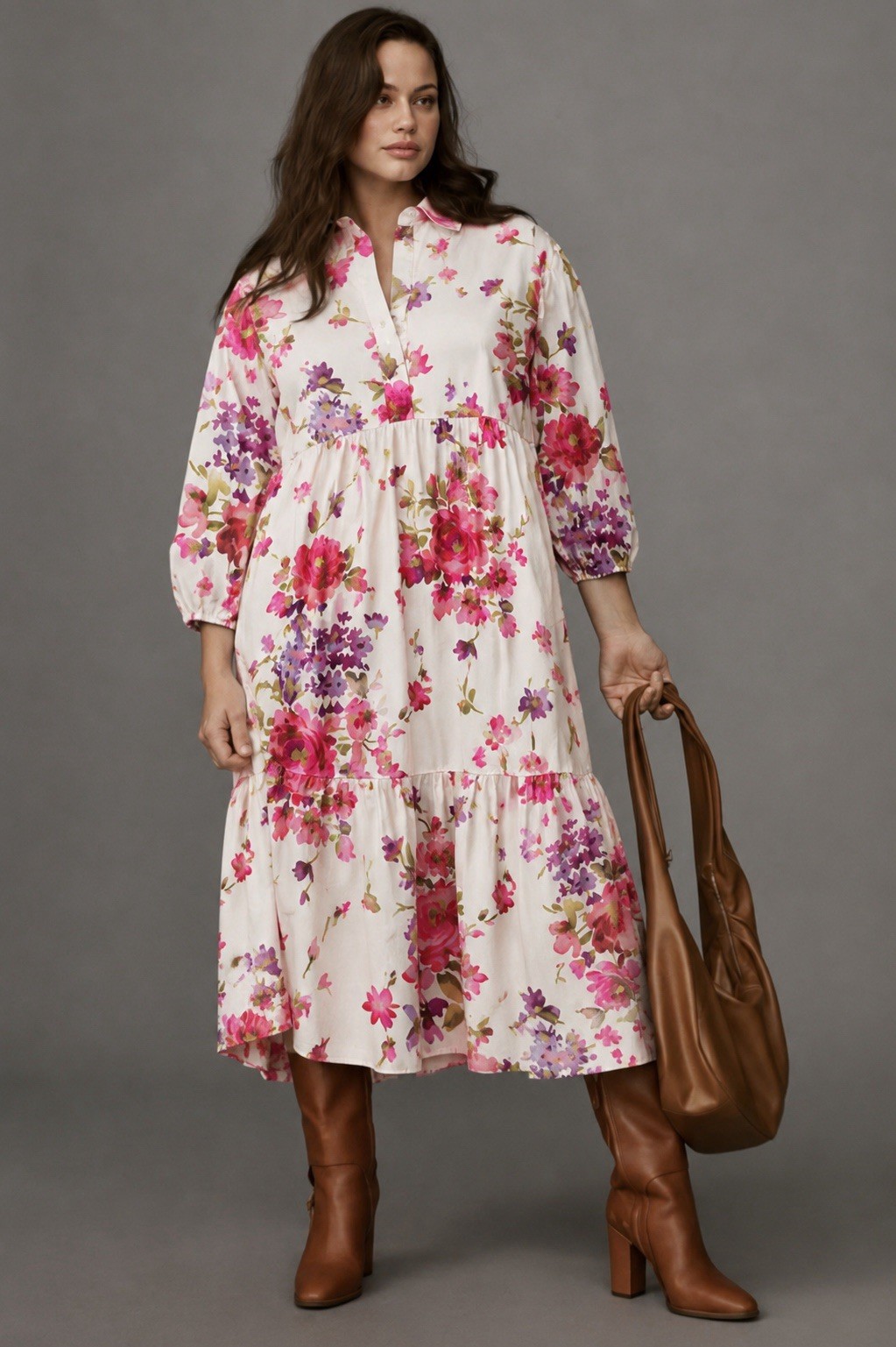 Anthropologie Maeve Bettina Floral Cotton Midi Shirt Dress LP NWT Cottagecore