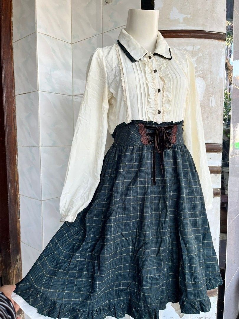 AXES FEMME CHECKED DOCKING BLOUSE DRESS VINTAGE JIRAIKEI LOLITA