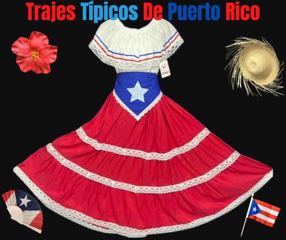 Adult Puerto Rico Flag 3PC Deluxe Set, Jíbara Ropa Típica Boricua Puertorriqueña