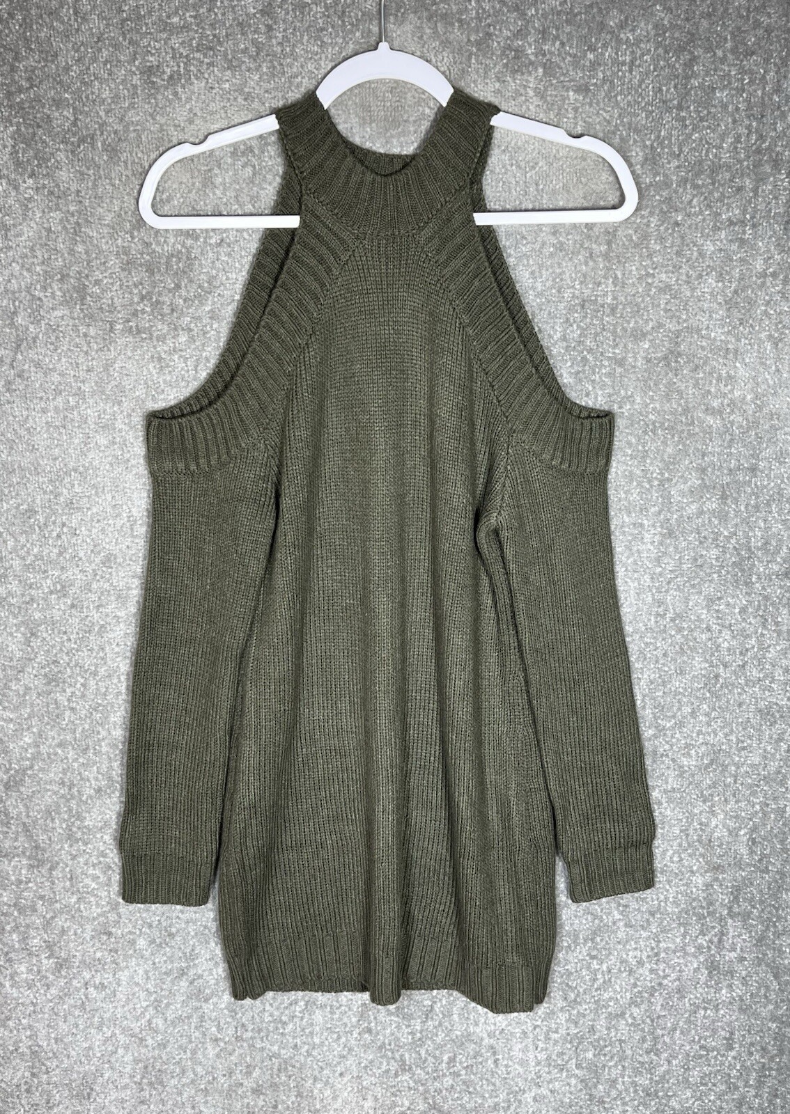 Tobi Half Thought Cold Shoulder Mini Sweater Dress Womens Size Small Green Knit