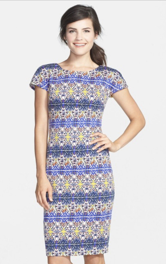 Clove Nordstrom Dress Sz 2 Sheath Pencil Bodycon Knit Stretch Career Batik Print