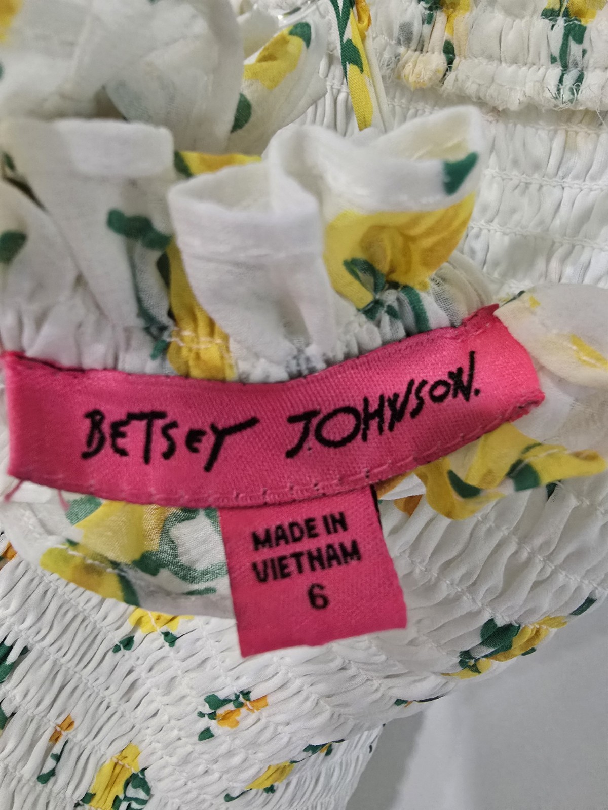 Betsey Johnson White & Yellow Floral Chiffon Ruffled Maxi Dress size 6