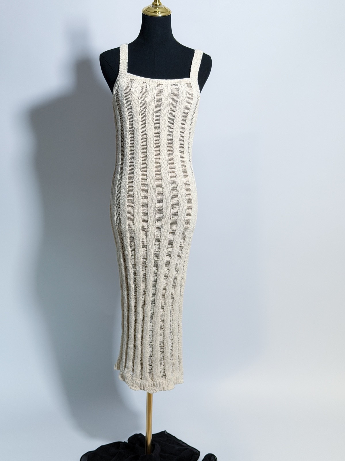 JluxLabel Knit Midi Dress – Beige – Square Neck – Sleeveless |Women’s size M