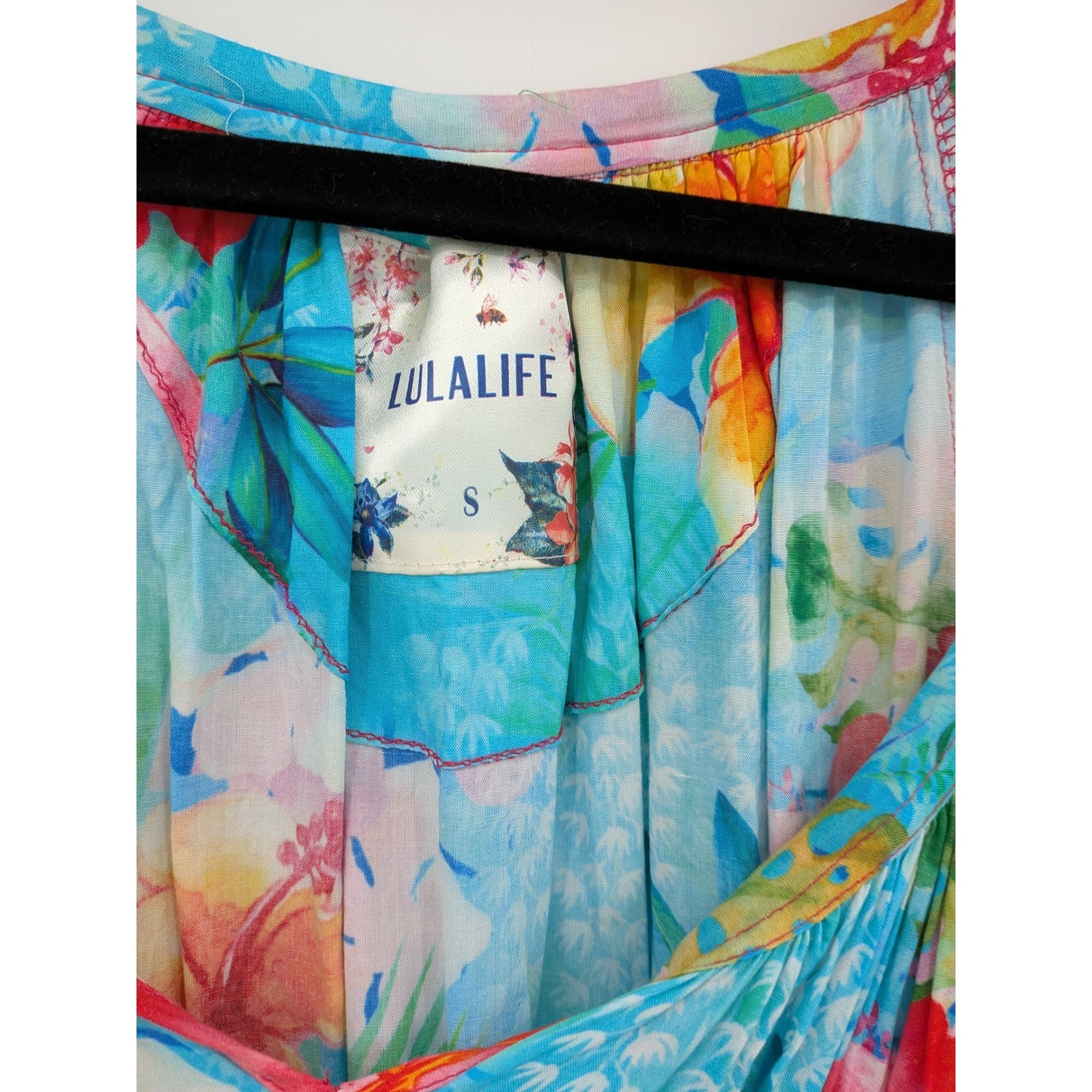 Boho Beach Summer Rare Lulalife Turquoise Tropical Parrot Floral Tassel S Dress