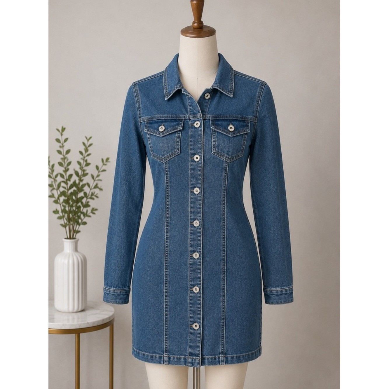 REgeneration by Celebrity Pink Dalia Denim Dress Blue Long Sleeve Mini S NEW