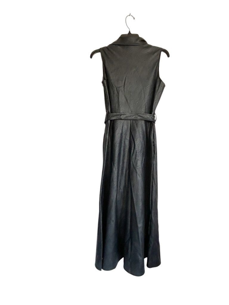 Venti6 Faux Leather Sleeveless Button Belted Midi Dress in Black – Sz L- NWT