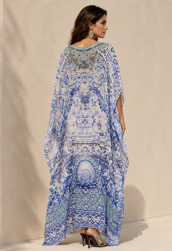 Camilla Round Neck Kaftan One Size Silk Temptress Of The Deep Long Dress Rare