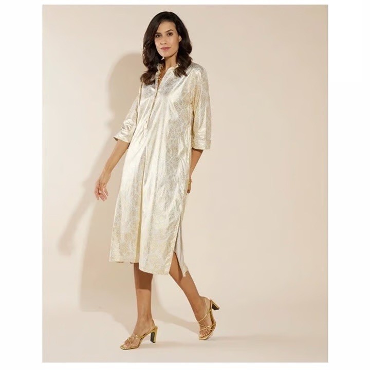 Jude Connally Kaplan Voile Gold Foil Medallion Collar Midi Dress 2XL NWT $228