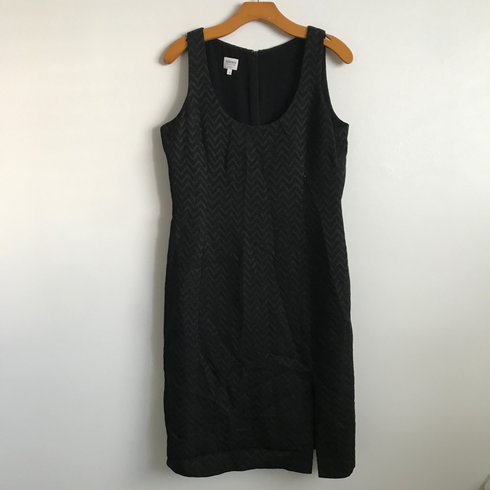 ARMANI COLLEZIONI Black Dress 10 Chevron Sleeveless Wool Basic Blank