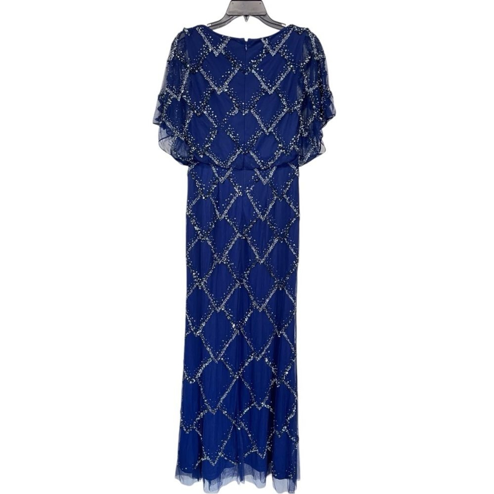 NWT Adrianna Papell | Hand Beaded Blouson Long Gown Flutter Sleeves Navy Blue 2