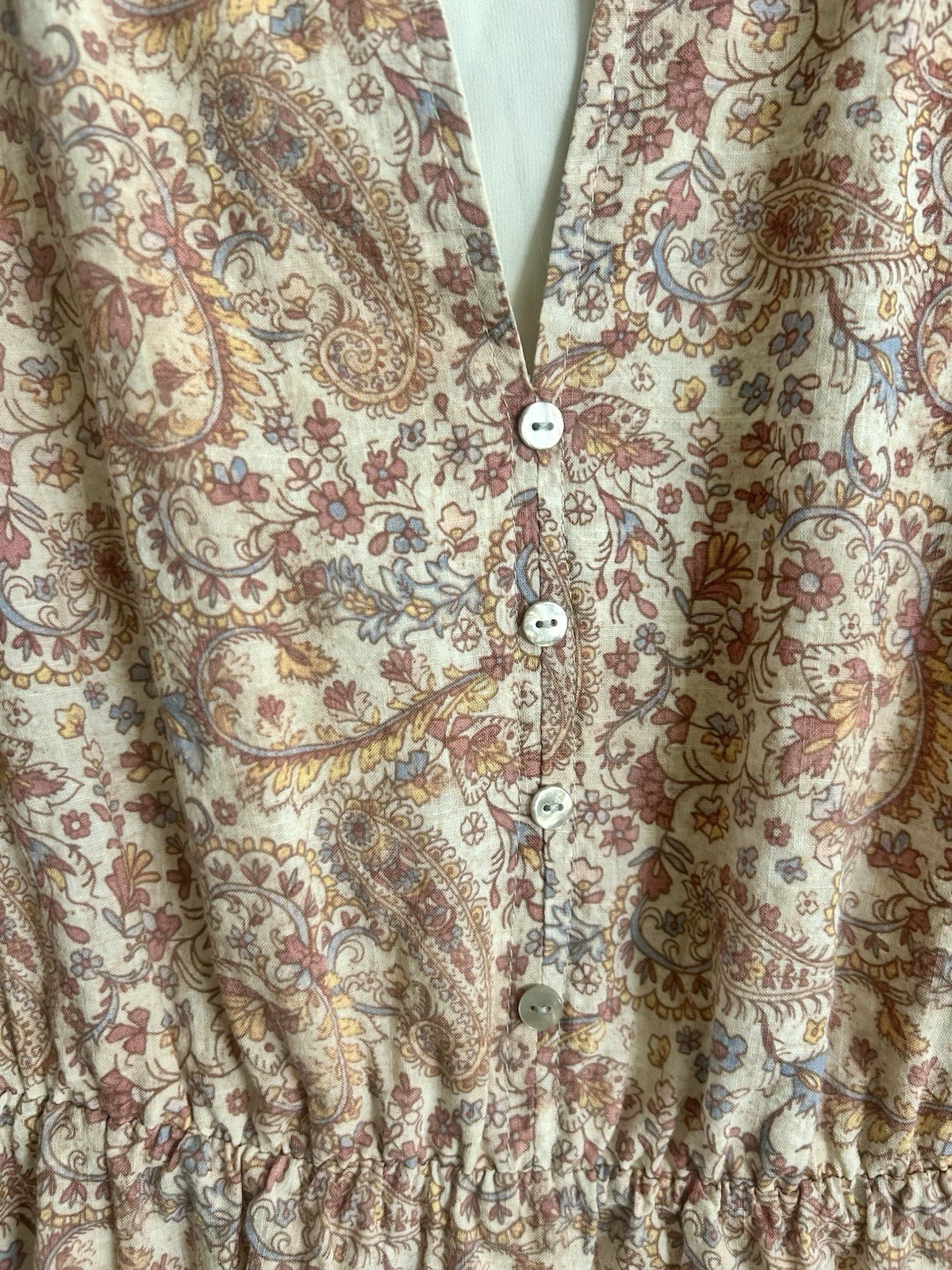 Vintage Frye & Co Hippie Boho Floral Calico Button Front Dress L 3/4 Sleeve
